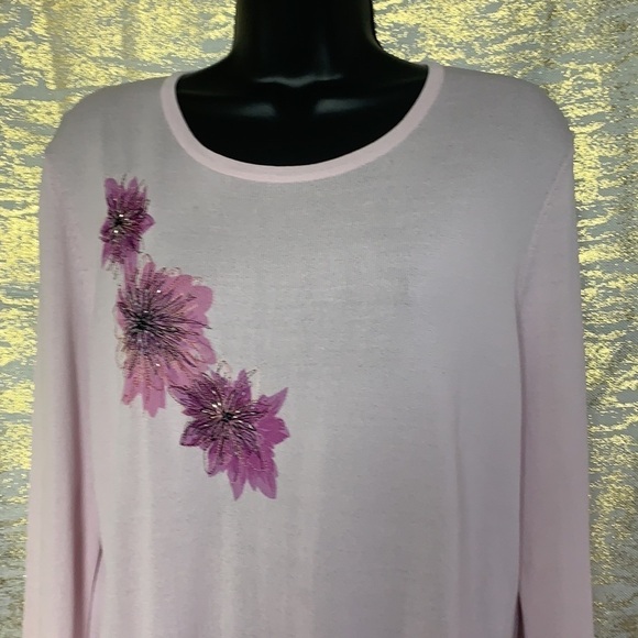 Cleo Petites pink floral sequinned detail sweater size L - Picture 4 of 12